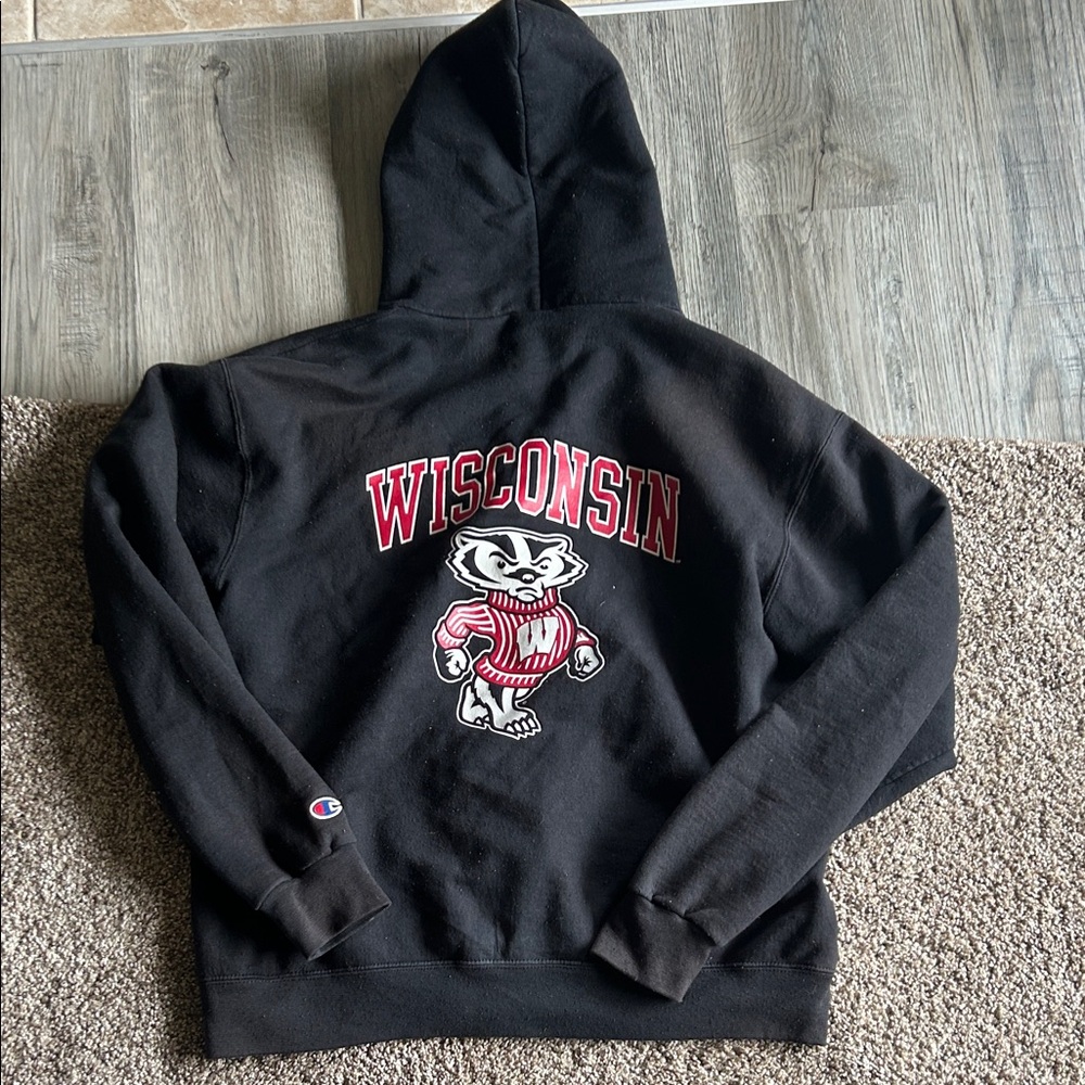Champion Black Wisconsin Badgers Zip-Up Hoodie with Red Accent
